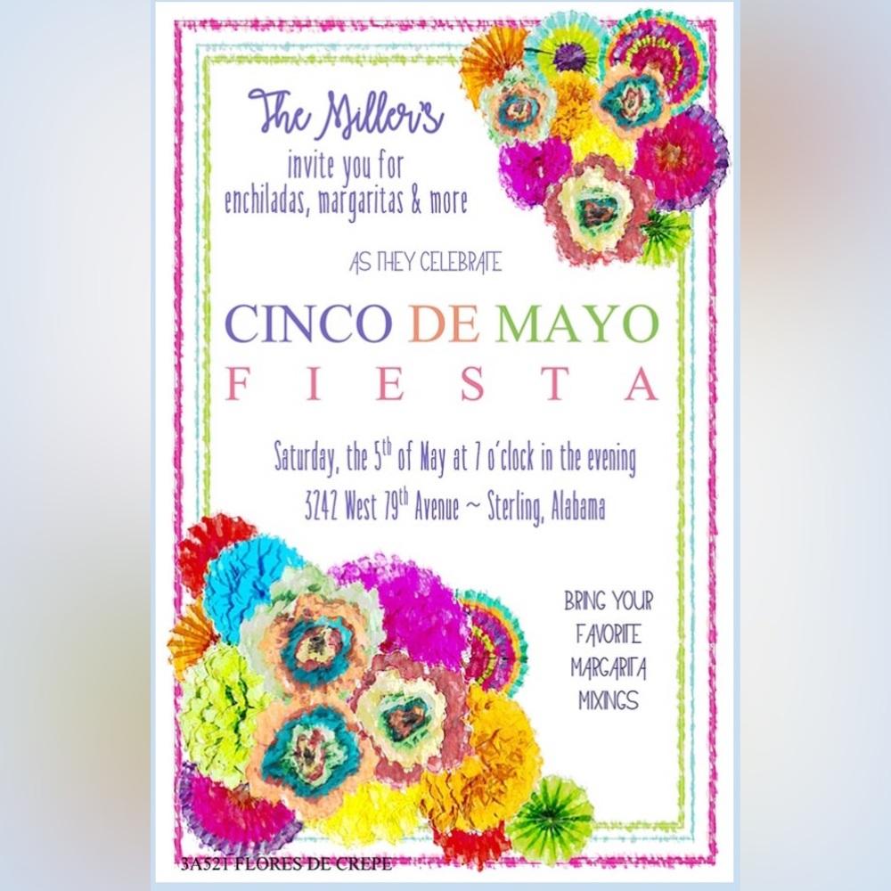 3/$18 Odd Balls Invitations (Blank) Style 3A521 Flores de Crepe- Open Box